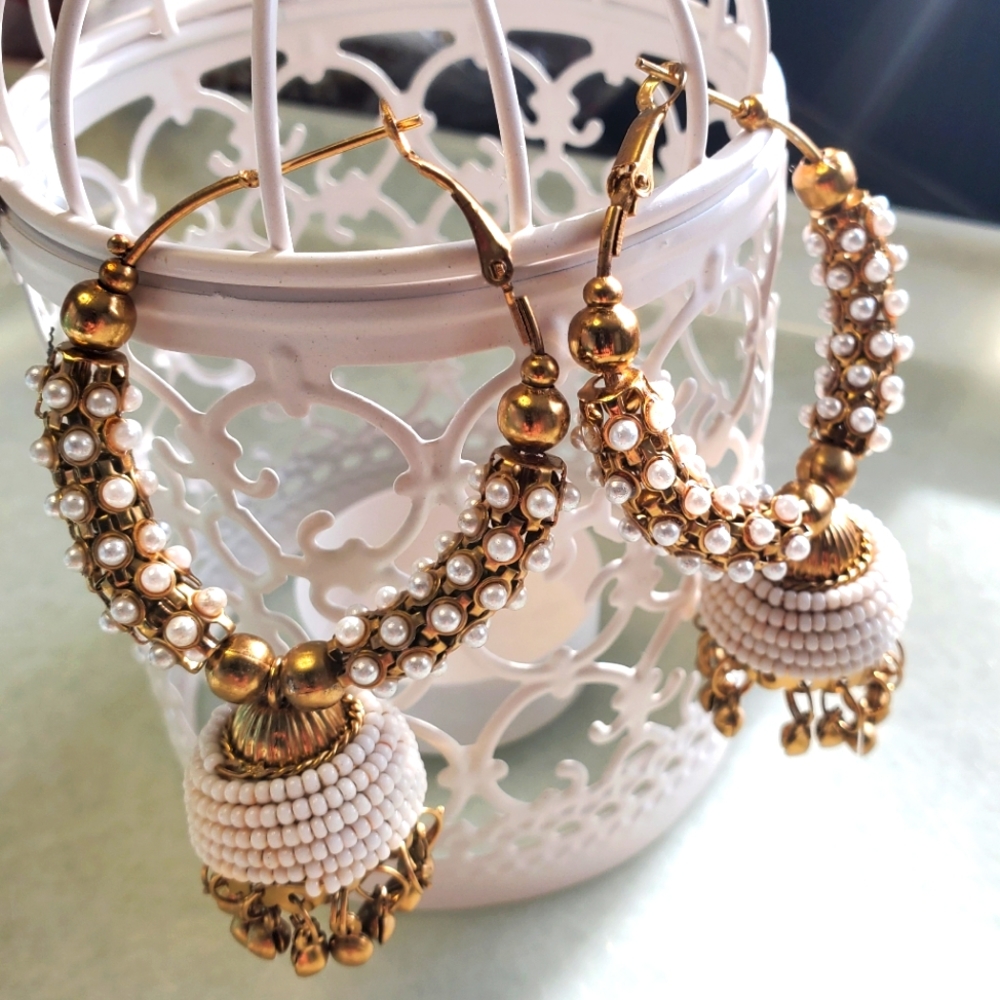 Weight Less White Pearl Hoops with Jhumki